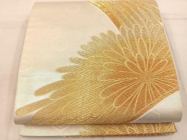 平和屋着物◎六通柄袋帯 菊 金糸 正絹 逸品 BAAW1801mz