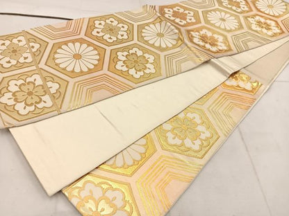 平和屋着物◎六通柄袋帯　亀甲菊花文　金糸　正絹　逸品　BAAW1804mz