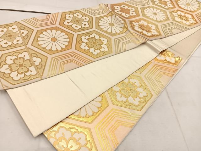 平和屋着物◎六通柄袋帯　亀甲菊花文　金糸　正絹　逸品　BAAW1804mz