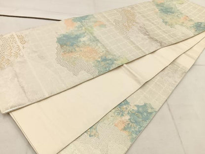 平和屋着物◎六通柄　京袋帯　草花文　金銀糸　正絹　逸品　BAAW1807mz