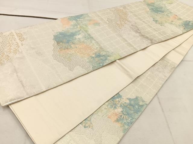 平和屋着物◎六通柄　京袋帯　草花文　金銀糸　正絹　逸品　BAAW1807mz