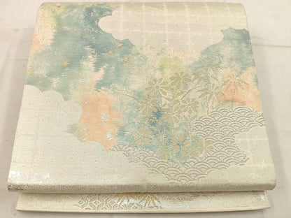 平和屋着物◎六通柄　京袋帯　草花文　金銀糸　正絹　逸品　BAAW1807mz