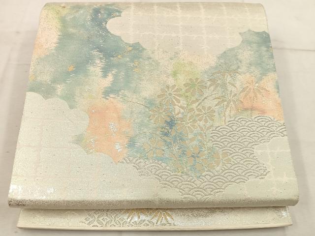平和屋着物◎六通柄　京袋帯　草花文　金銀糸　正絹　逸品　BAAW1807mz