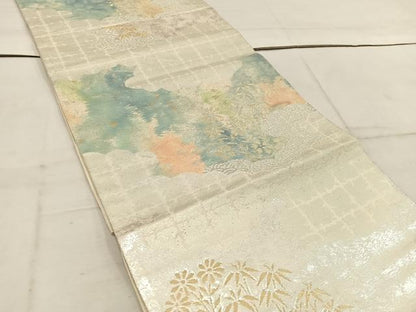 平和屋着物◎六通柄　京袋帯　草花文　金銀糸　正絹　逸品　BAAW1807mz