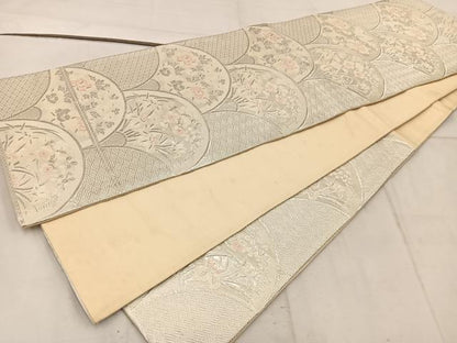 平和屋着物◎六通柄袋帯　唐織　青海波花文　銀糸　正絹　逸品　BAAW1871mz