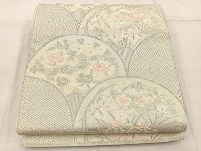 平和屋着物◎六通柄袋帯　唐織　青海波花文　銀糸　正絹　逸品　BAAW1871mz