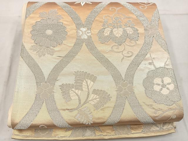 平和屋着物◎六通柄袋帯 唐織 立涌花文 金銀糸 引箔 正絹 逸品 BAAW1876mz