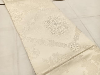 平和屋着物◎六通柄袋帯 宝相華 銀糸 正絹 逸品 BAAW1877mz