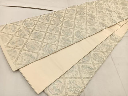 平和屋着物◎六通柄袋帯　草花丸文　金銀糸　正絹　逸品　BAAW1882mz