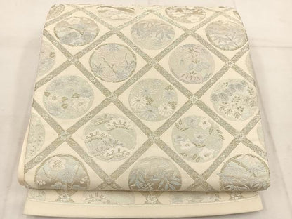 平和屋着物◎六通柄袋帯　草花丸文　金銀糸　正絹　逸品　BAAW1882mz