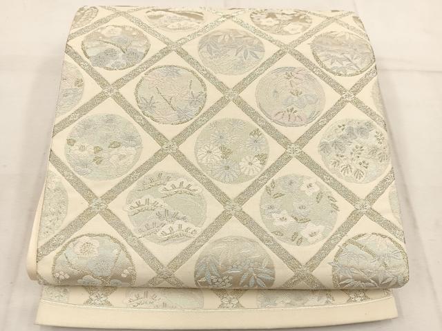 平和屋着物◎六通柄袋帯　草花丸文　金銀糸　正絹　逸品　BAAW1882mz