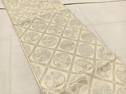 平和屋着物◎六通柄袋帯　草花丸文　金銀糸　正絹　逸品　BAAW1882mz