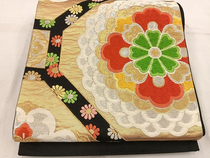 平和屋着物◎六通柄袋帯　唐織　蜀江花文　黒地　金銀糸　正絹　逸品　BAAW1887mz