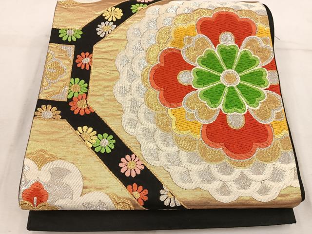 平和屋着物◎六通柄袋帯　唐織　蜀江花文　黒地　金銀糸　正絹　逸品　BAAW1887mz