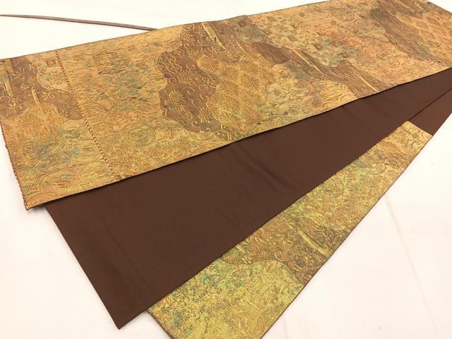 平和屋着物◎西陣 高島織物謹製 六通柄袋帯 青銅箔 菊花文 金糸 正絹 逸品 BAAW1892mz