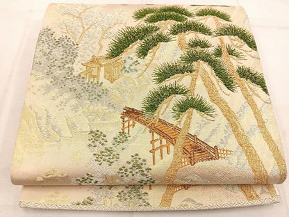 平和屋着物◎六通柄袋帯　樹林風景文　金銀糸　正絹　逸品　BAAW1893mz