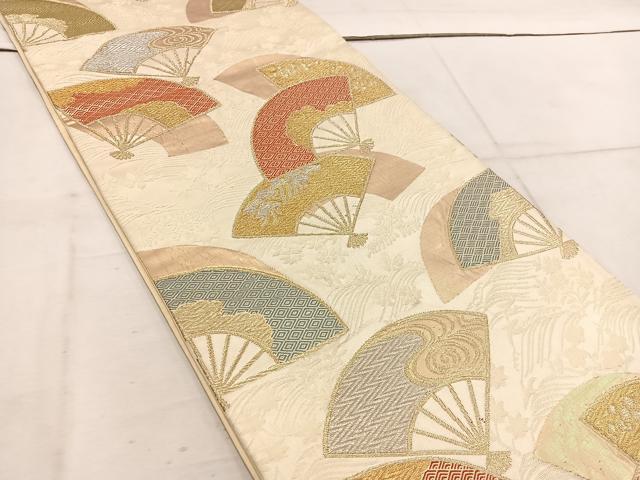 平和屋着物◎六通柄袋帯　扇面花文　金銀糸　正絹　逸品　BAAW1895mz