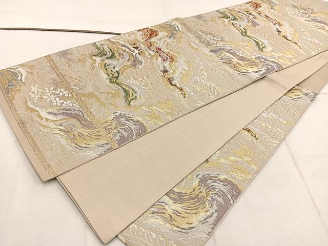 平和屋着物◎六通柄袋帯　立波枝花文　金銀糸　正絹　逸品　BAAW1901mz
