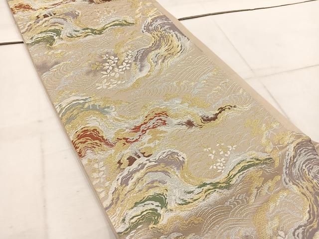 平和屋着物◎六通柄袋帯　立波枝花文　金銀糸　正絹　逸品　BAAW1901mz