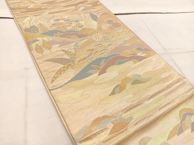 平和屋着物◎六通柄袋帯 風景花文 金糸 正絹 逸品 BAAW1902mz