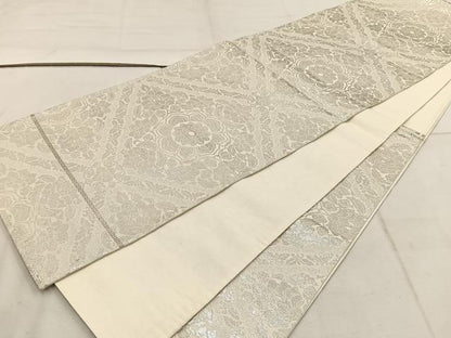 平和屋着物◎六通柄袋帯 錦織 正倉院花文 純銀箔 正絹 逸品 BAAW1904mz