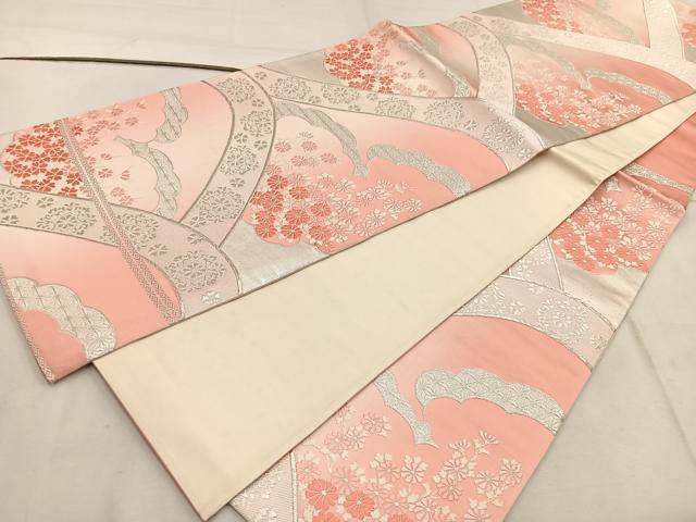 平和屋着物◎六通柄袋帯 菊花文 銀糸 正絹 逸品 BAAW1909mz