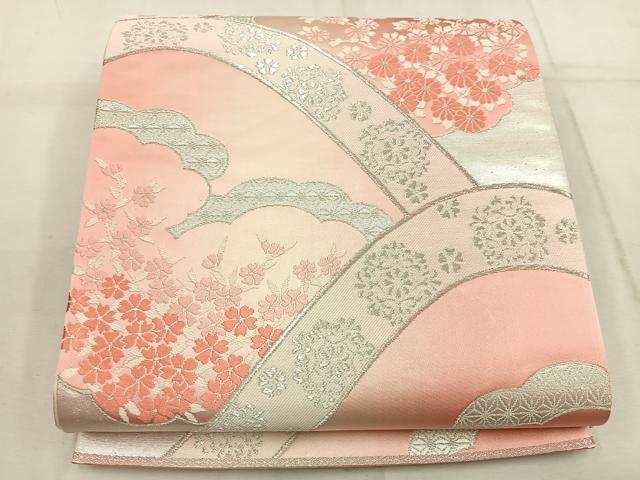 平和屋着物◎六通柄袋帯 菊花文 銀糸 正絹 逸品 BAAW1909mz