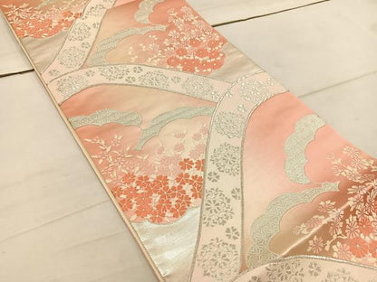 平和屋着物◎六通柄袋帯 菊花文 銀糸 正絹 逸品 BAAW1909mz