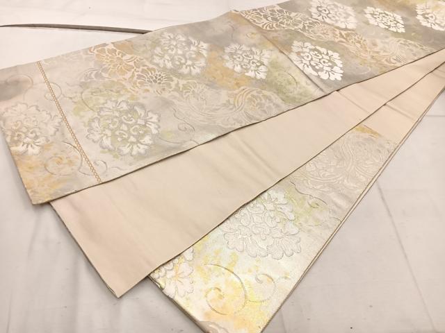 平和屋着物◎六通柄袋帯　草花文　金銀糸　引箔　正絹　逸品　BAAW1910mz