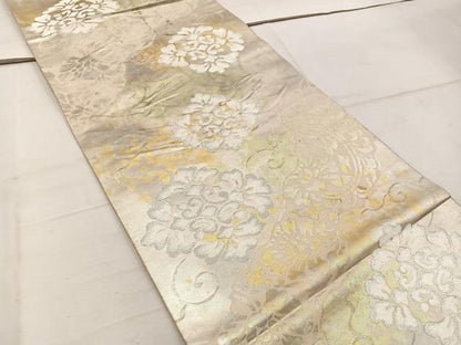 平和屋着物◎六通柄袋帯　草花文　金銀糸　引箔　正絹　逸品　BAAW1910mz