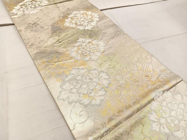 平和屋着物◎六通柄袋帯　草花文　金銀糸　引箔　正絹　逸品　BAAW1910mz