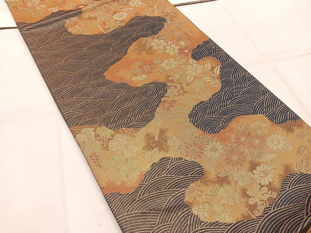 平和屋着物◎六通柄袋帯 流水花文 金糸 正絹 逸品 BAAW1911mz
