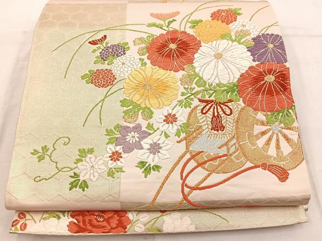 平和屋着物◎六通柄袋帯　唐織　花車文　金銀糸　正絹　逸品　BAAW1916mz