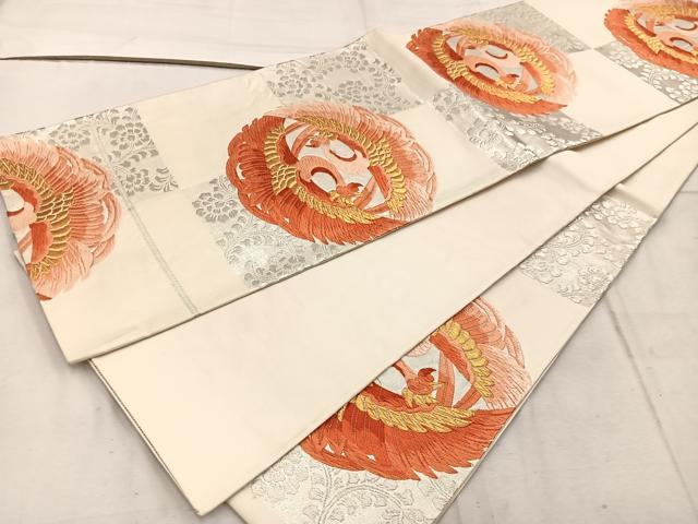平和屋着物◎六通柄袋帯　唐織　向かい鳳凰花文　金銀糸　正絹　逸品　BAAW1918mz