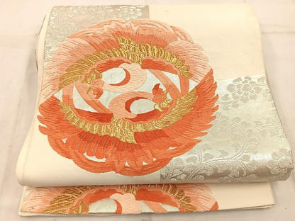 平和屋着物◎六通柄袋帯　唐織　向かい鳳凰花文　金銀糸　正絹　逸品　BAAW1918mz