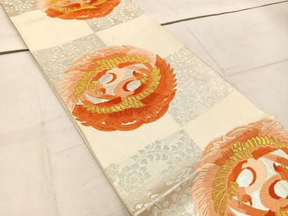 平和屋着物◎六通柄袋帯　唐織　向かい鳳凰花文　金銀糸　正絹　逸品　BAAW1918mz