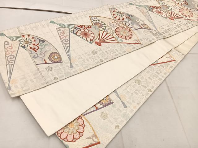 平和屋着物◎六通柄袋帯 唐織 扇面菊花文 金銀糸 正絹 逸品 BAAW1919mz
