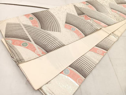 平和屋着物◎六通柄袋帯　唐織　地紙花文　銀糸　正絹　逸品　BAAW1920mz