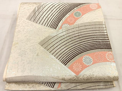 平和屋着物◎六通柄袋帯　唐織　地紙花文　銀糸　正絹　逸品　BAAW1920mz