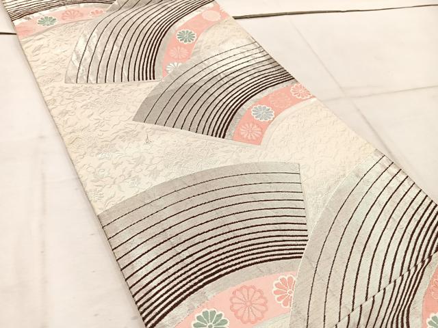 平和屋着物◎六通柄袋帯　唐織　地紙花文　銀糸　正絹　逸品　BAAW1920mz