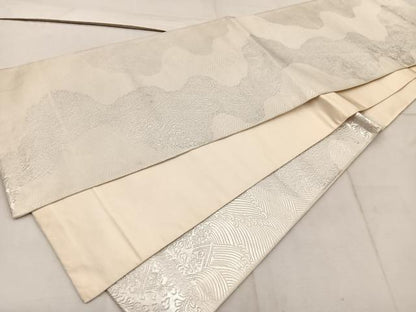 平和屋着物◎六通柄袋帯　立波花文　銀糸　正絹　逸品　BAAW1922mz