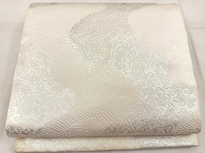 平和屋着物◎六通柄袋帯　立波花文　銀糸　正絹　逸品　BAAW1922mz