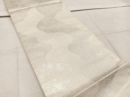 平和屋着物◎六通柄袋帯　立波花文　銀糸　正絹　逸品　BAAW1922mz