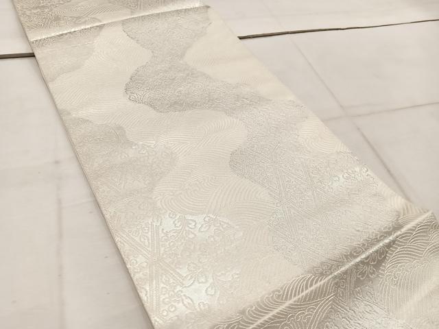 平和屋着物◎六通柄袋帯　立波花文　銀糸　正絹　逸品　BAAW1922mz