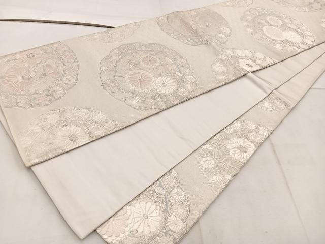 平和屋着物◎六通柄袋帯　唐織　花絵皿文　銀糸　正絹　逸品　BAAW1925mz