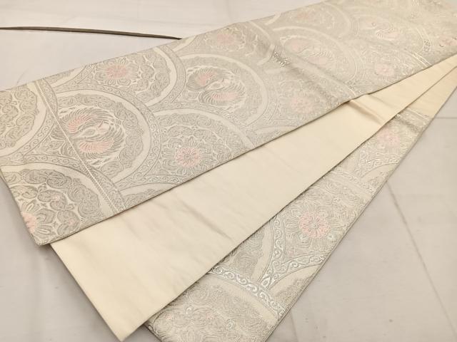 平和屋着物◎六通柄 本袋帯 唐織 青海波花鳥文 銀糸 正絹 逸品 BAAW1926mz
