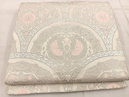 平和屋着物◎六通柄 本袋帯 唐織 青海波花鳥文 銀糸 正絹 逸品 BAAW1926mz