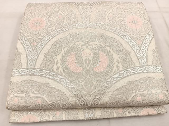 平和屋着物◎六通柄 本袋帯 唐織 青海波花鳥文 銀糸 正絹 逸品 BAAW1926mz