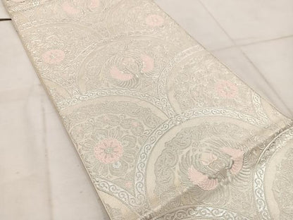 平和屋着物◎六通柄 本袋帯 唐織 青海波花鳥文 銀糸 正絹 逸品 BAAW1926mz