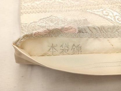 平和屋着物◎六通柄 本袋帯 唐織 青海波花鳥文 銀糸 正絹 逸品 BAAW1926mz